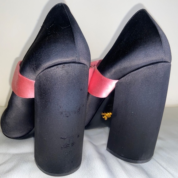PRADA Black Oversized-button Satin Mary-Jane Pumps Size 40 - Picture 3 of 3